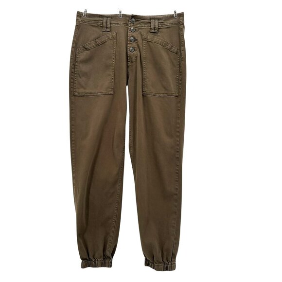 Liverpool Los Angeles Womens 8/29 Pants Joggers Button Fly High Rise Ankle Brown - Picture 1 of 7